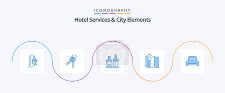 Illustration for Hotel Services And City Elements Blue 5 Icon Pack Including room. bed . alcohol. service. location - Royalty Free Image