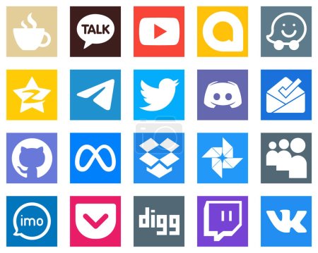 Téléchargez les illustrations : 20 icônes de médias sociaux pour vos conceptions telles que le message ; tweet ; qzone ; Twitter et icônes de messager. Moderne et minimaliste - en licence libre de droit