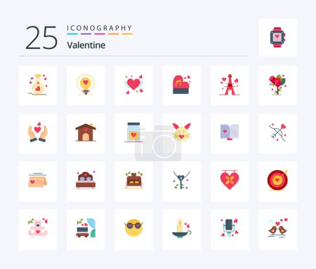Téléchargez les illustrations : Valentine 25 Flat Color icon pack including love. love. bulb. day. valentine - en licence libre de droit