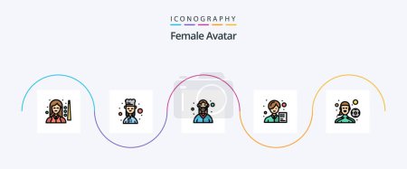 Téléchargez les illustrations : Ensemble de 5 icônes rempli de lignes Avatar féminines comprenant l'avatar. analyste. cuisinière. comptable. médical - en licence libre de droit