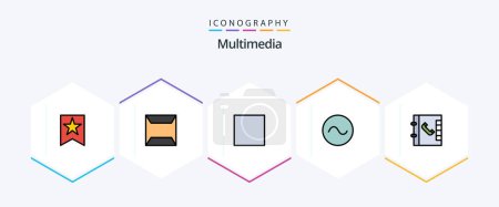 Illustration for Multimedia 25 FilledLine icon pack including . phone. multimedia. contacts. sound - Royalty Free Image