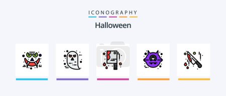 Téléchargez les illustrations : Pack de 5 icônes rempli de la ligne Halloween, y compris Halloween. os croisé. visage. os. déchirure. Icônes créatives Design - en licence libre de droit