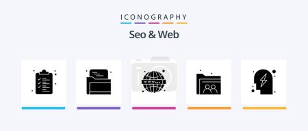 Téléchargez les illustrations : Seo and Web Glyph 5 Icon Pack Including strategy. head. web. folder. user. Creative Icons Design - en licence libre de droit