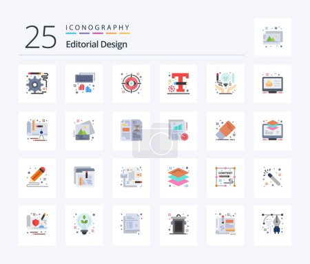 Illustration for Editorial Design 25 Flat Color icon pack including art. design. focus. sketch. design - Royalty Free Image