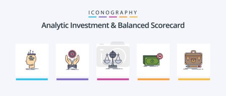 Ilustración de Analytic Investment And Balanced Scorecard Line Filled 5 Icon Pack Including fundraising. crowdfunding. scan. rise. growth. Creative Icons Design - Imagen libre de derechos