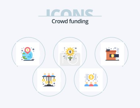 Illustration for Crowdfunding Flat Icon Pack 5 Icon Design. achievement. project. money. management. location - Royalty Free Image