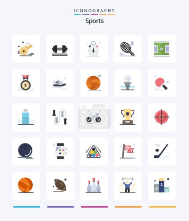 Ilustración de Creative Sports 25 Pack icono plano, como raqueta. tenis. gimnasio. Tiempo. trimestre - Imagen libre de derechos