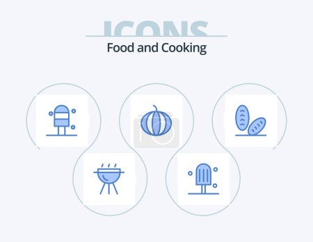 Illustration for Food Blue Icon Pack 5 Icon Design. . pumpkin. food - Royalty Free Image