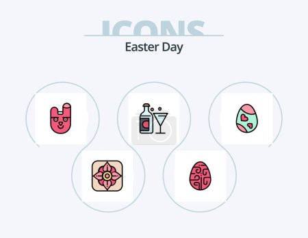 Ilustración de Línea de Pascua Lleno Icon Pack 5 Icon Design. nido. Pascua. Pascua. celebración. huevo - Imagen libre de derechos