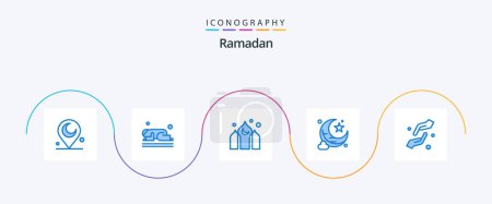 Téléchargez les illustrations : Ramadan Blue 5 Icon Pack Including hands. care. architecture. star. moon - en licence libre de droit