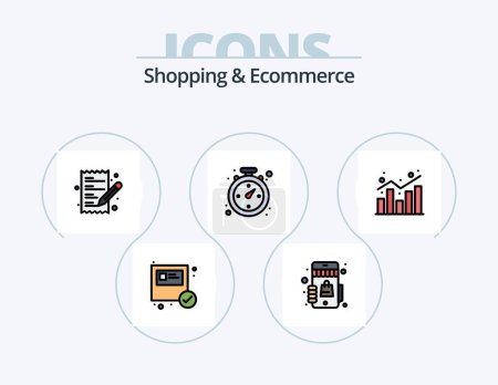 Téléchargez les illustrations : Shopping and Ecommerce Line Filled Icon Pack 5 Icon Design. discount. shopping tag. store. sale tag. price tag - en licence libre de droit