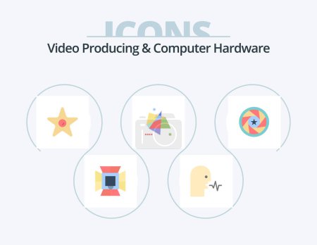 Illustration for Video Producing And Computer Hardware Flat Icon Pack 5 Icon Design. motion. effects. speech. abstract. studio - Royalty Free Image