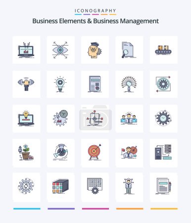 Ilustración de Creative Business Elements And Business Managment Paquete de iconos de 25 líneas como encontrar. documento. visión. análisis. inteligente - Imagen libre de derechos