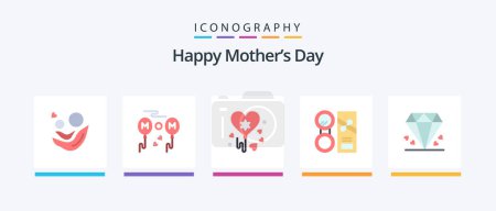 Téléchargez les illustrations : Happy Mothers Day Flat Pack de 5 icônes y compris le diamant. faire. voler. cosmétiques. se réconcilier. Icônes créatives Design - en licence libre de droit