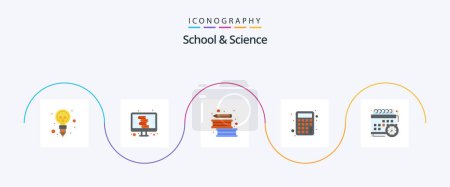 Téléchargez les illustrations : School And Science Flat 5 Icon Pack Including education. books. math. accounting - en licence libre de droit