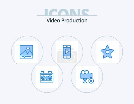 Ilustración de Video Production Blue Icon Pack 5 Icon Design. star. bookmark. video. video. mobile - Imagen libre de derechos