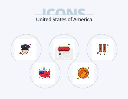 Illustration for Usa Line Filled Icon Pack 5 Icon Design. . sausage. hardball. frankfurter. food - Royalty Free Image