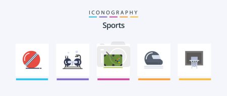 Illustration for Sports Flat 5 Icon Pack Including goal keeper. motorcycle. cardio. helmet . stick. Creative Icons Design - Royalty Free Image