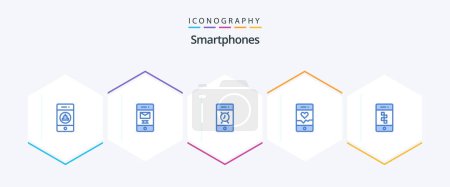 Illustration for Smartphones 25 Blue icon pack including communications. sport. alarm. smartphone. analysis - Royalty Free Image