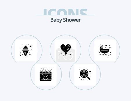 Téléchargez les illustrations : Baby Shower Glyph Icon Pack 5 Icon Design. kids. love. lollipop. heart. party - en licence libre de droit