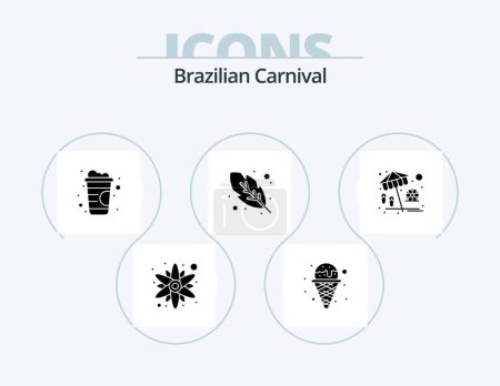 Téléchargez les illustrations : Carnaval brésilien Glyph Icon Pack 5 Icône Design. . vacances. ligne. Parapluie. plume de quinn - en licence libre de droit