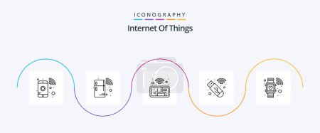 Illustration for Internet Of Things Line 5 Icon Pack Including . pulsometer. mobile. heart. usb - Royalty Free Image