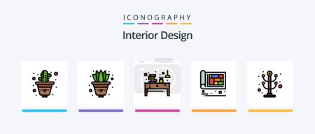 Téléchargez les illustrations : Interior Design Line Filled 5 Icon Pack Including . light. flowerpot. lamp. lamp. Creative Icons Design - en licence libre de droit