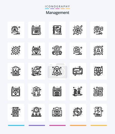 Ilustración de Creative Management 25 OutLine icon pack  Such As puzzle. piece. online. gear. phone book - Imagen libre de derechos