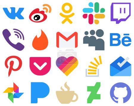 Illustration for 20 Vector Style Flat Social Media Icons pinterest. myspace. viber. mail and gmail icons. Gradient Icons Collection - Royalty Free Image