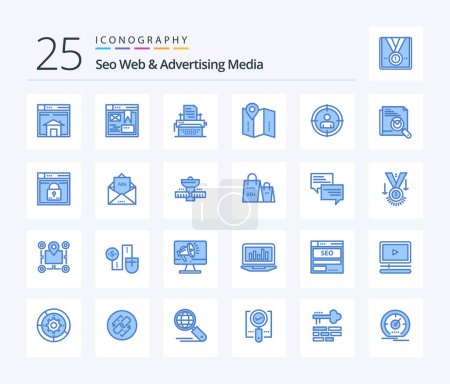Ilustración de Seo Web And Advertising Media 25 Blue Color icon pack including location. location. design. map. document - Imagen libre de derechos