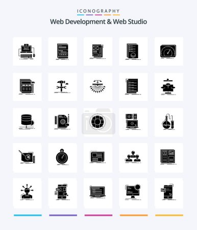 Téléchargez les illustrations : Creative Web Development And Web Studio 25 Glyphe Solide Noir icône pack Tels que la liste. catégories. page. développement. web - en licence libre de droit