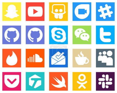 Illustration for 20 Social Media Icons for Your Marketing such as inbox; sound; chat; soundcloud and tweet icons. Professional and clean - Royalty Free Image