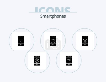 Ilustración de Smartphones Glyph Icon Pack 5 Icon Design. notificación. Correo. tecnología. interfaz. estatuto - Imagen libre de derechos