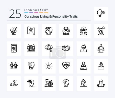 Téléchargez les illustrations : Concious Living And Personality Traits 25 Line icon pack including love. feelings. transfer. compassion. human - en licence libre de droit