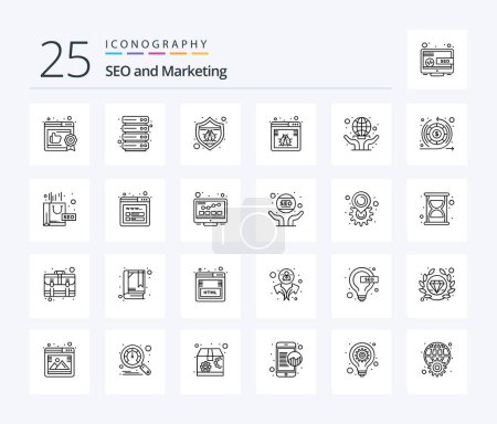 Ilustración de Paquete de iconos de Seo 25 Line que incluye todo el mundo. globo. spam. Cuidado. virus - Imagen libre de derechos