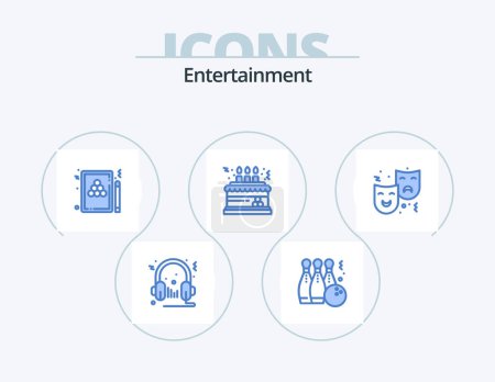 Illustration for Entertainment Blue Icon Pack 5 Icon Design. celebration. birthday. sport. game. pool - Royalty Free Image