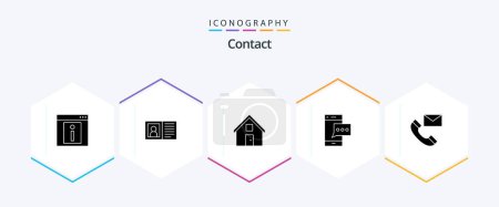 Illustration for Contact 25 Glyph icon pack including mobile. contact. info. home. conversation - Royalty Free Image