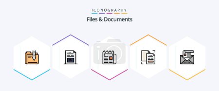Illustration for Files And Documents 25 FilledLine icon pack including data. content. multimedia. paper. newsletter - Royalty Free Image