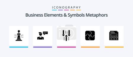 Téléchargez les illustrations : Business Elements And Symbols Metaphors Glyph 5 Icon Pack Including strategy. puzzle. man. download. up. Creative Icons Design - en licence libre de droit