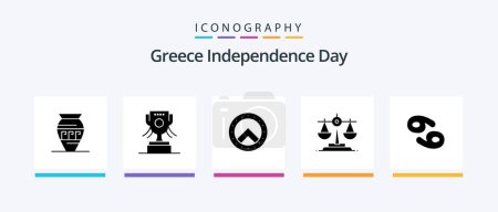 Illustration for Greece Independence Day Glyph 5 Icon Pack Including greece. cancer. shield. astrology. ireland. Creative Icons Design - Royalty Free Image