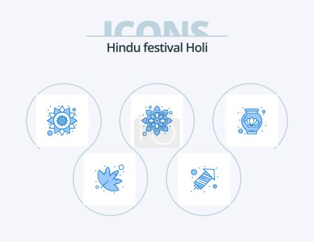 Ilustración de Holi Blue Icon Pack 5 Icon Design. . decoration. rangoli. lotus. rangoli - Imagen libre de derechos