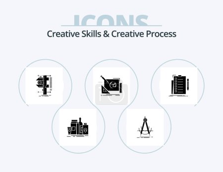 Téléchargez les illustrations : Creative Skills And Creative Process Glyph Icon Pack 5 Icon Design. creative. logo. compass. measurement. calipers - en licence libre de droit