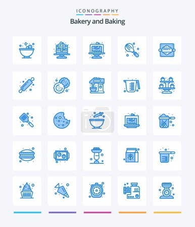 Illustration for Creative Baking 25 Blue icon pack  Such As biscuit. bread rolling pin. cooking. bread roller. bakery - Royalty Free Image