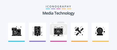 Ilustración de Media Technology Glyph 5 Icon Pack Including camera. satellite. gesture. communication. technology. Creative Icons Design - Imagen libre de derechos