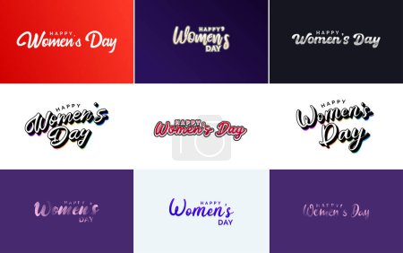 Téléchargez les illustrations : Set of International Women's Day cards with a logo and a gradient color scheme - en licence libre de droit