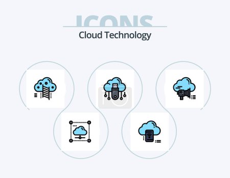 Téléchargez les illustrations : Ligne de technologie Cloud rempli Icône Pack 5 Icône Design. connecter. nuage. en ligne. réseau. nuage - en licence libre de droit