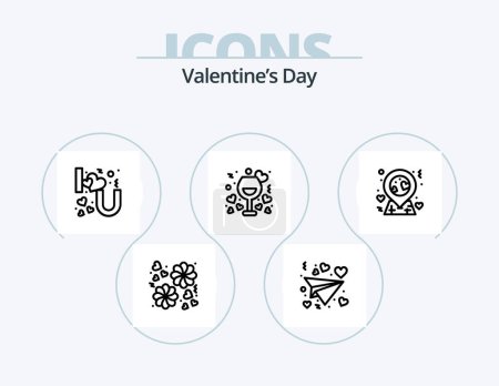 Ilustración de San Valentín Day Line Icon Pack 5 Icon Design. Amor. Vino. Un regalo. Romántico. amor - Imagen libre de derechos