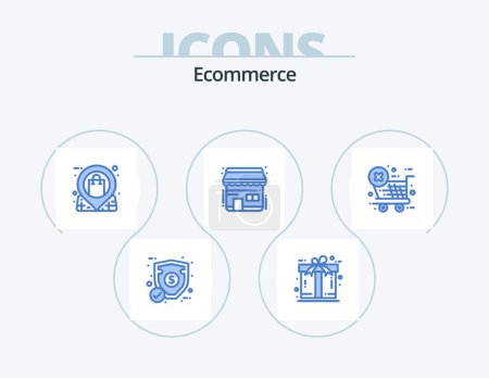 Illustration for Ecommerce Blue Icon Pack 5 Icon Design. checkout. shop. location. ecommerce. store - Royalty Free Image