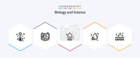 Illustration for Biology 25 Line icon pack including tubes. experiment. drop. water. blood - Royalty Free Image