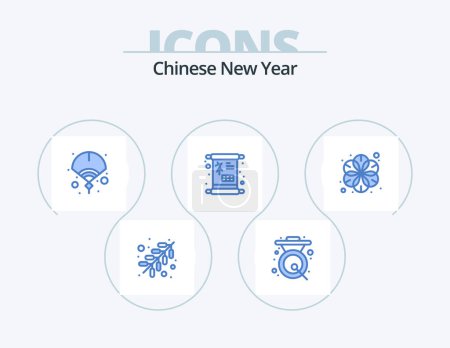 Illustration for Chinese New Year Blue Icon Pack 5 Icon Design. flower. sign. chinese. new year. chinese - Royalty Free Image
